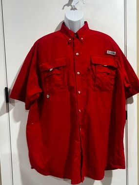 Columbia Men's Short Sleeve Button-Up Shirt - Red